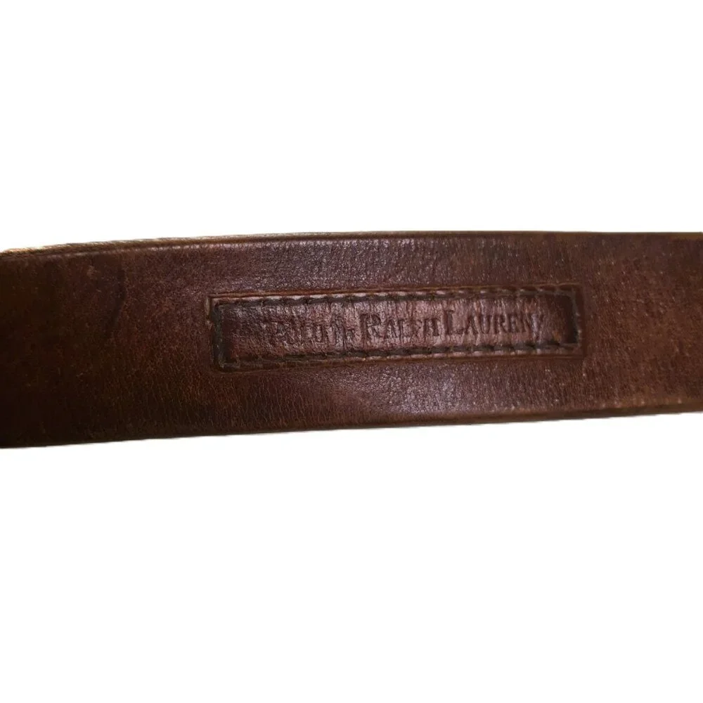 Polo Ralph Lauren Men's Brown Leather Belt 44 Silver Buckle Patina Distressed